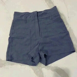 Shinestar High Waisted Flat Front Zipper Closure Shorts Dusty Blue Women's Small